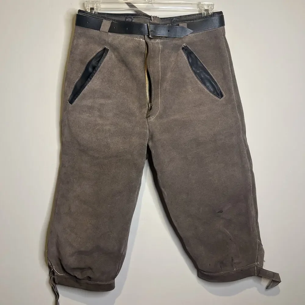 Vintage Echt Leder German Lederhosen Grey Suede Leather Breeches Mens Knickers